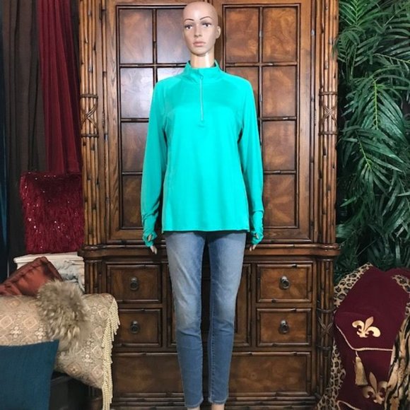 NWOT Danskin Aqua Dri-More Moisture Wicking Reflective Stripe Thumbhole Top - Picture 5 of 15